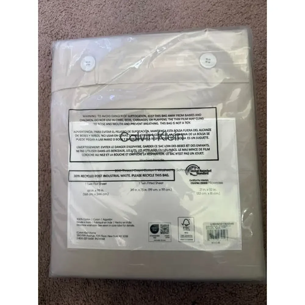 Calvin Klein Twin 3 Piece Sheet Set Beige Washed Percale 200TC Cotton NEW